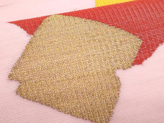 平和屋着物＊夏物　九寸名古屋帯　破れ色紙重ね文　金糸　正絹　逸品　CABL2162fb