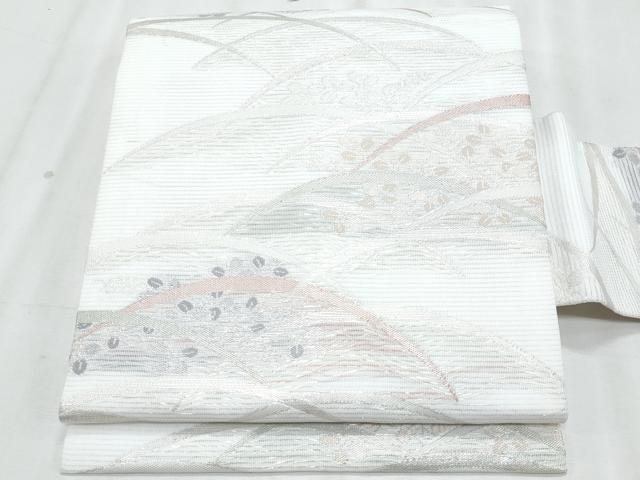 平和屋着物＊夏物　九寸名古屋帯　芝草萩文　銀糸　CABL2163fb