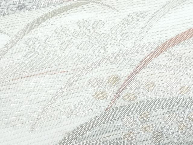 平和屋着物＊夏物　九寸名古屋帯　芝草萩文　銀糸　CABL2163fb