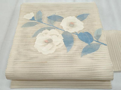 平和屋着物＊夏物　八寸名古屋帯　絽綴れ　枝花文　銀糸　正絹　逸品　CABL2169fb