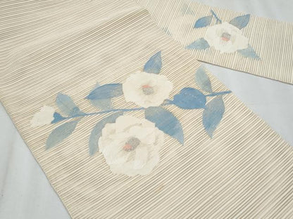 平和屋着物＊夏物　八寸名古屋帯　絽綴れ　枝花文　銀糸　正絹　逸品　CABL2169fb