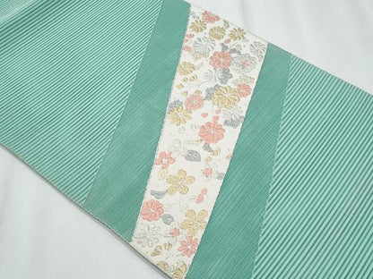 平和屋着物＊夏物　八寸名古屋帯　唐織　絽綴れ　草花文　金銀糸　正絹　逸品　CABL2177fb