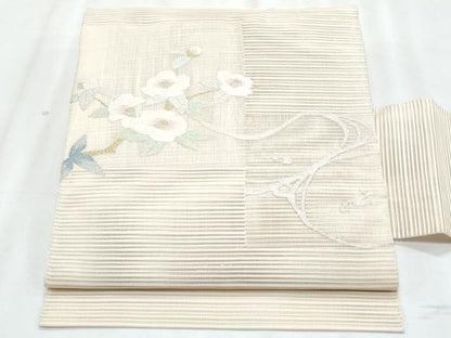 平和屋着物＊夏物　八寸名古屋帯　絽綴れ　枝椿　金銀糸　正絹　逸品　CABL2180fb