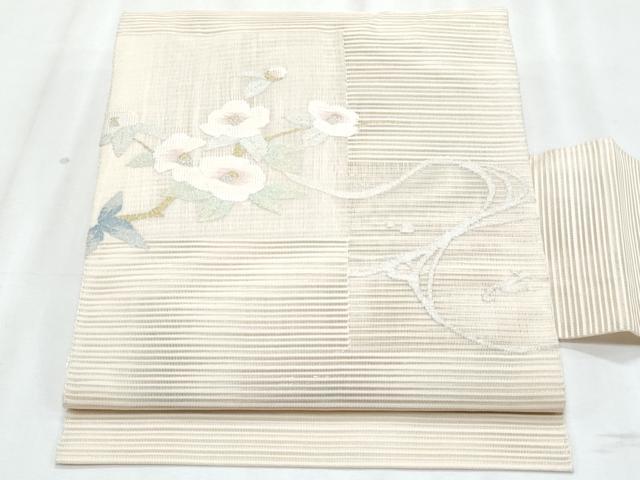 平和屋着物＊夏物　八寸名古屋帯　絽綴れ　枝椿　金銀糸　正絹　逸品　CABL2180fb