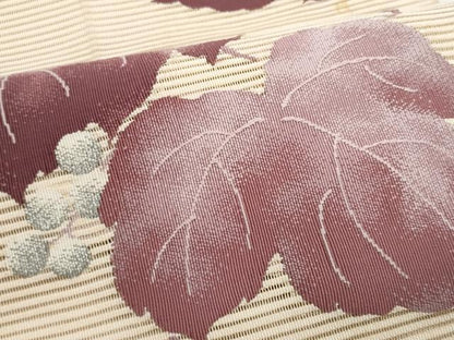 平和屋着物＊夏物　八寸名古屋帯　絽綴れ　葡萄蔦の葉文　銀糸　正絹　逸品　CABL2181fb
