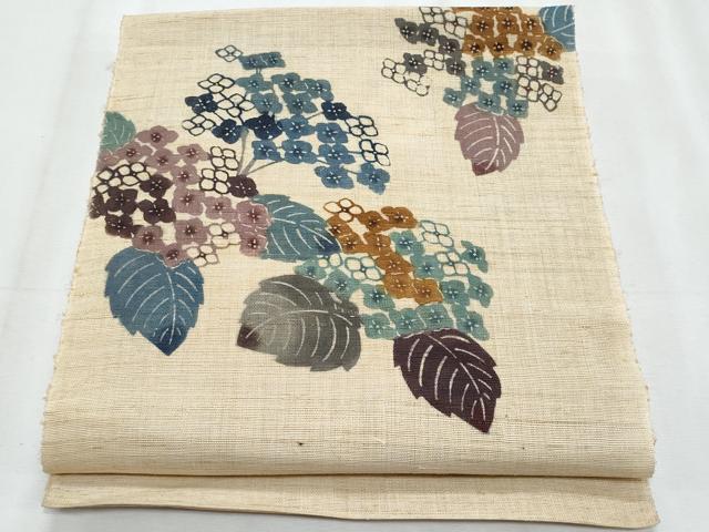 平和屋着物＊夏物　八寸名古屋帯　紫陽花　麻　逸品　CABL2182fb