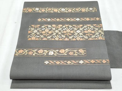 平和屋着物＊夏物　九寸名古屋帯　唐織　横段花文　金糸　正絹　逸品　CABL2206fb