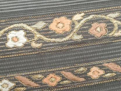 平和屋着物＊夏物　九寸名古屋帯　唐織　横段花文　金糸　正絹　逸品　CABL2206fb