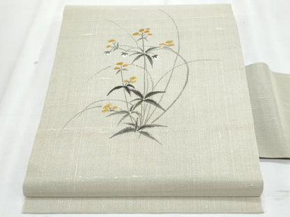 平和屋着物＊夏物　絹芭蕉　九寸名古屋帯　作家物　手描き　枝花文　正絹　逸品　CABL2207fb
