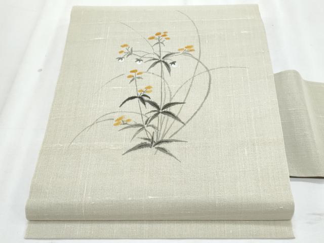 平和屋着物＊夏物　絹芭蕉　九寸名古屋帯　作家物　手描き　枝花文　正絹　逸品　CABL2207fb
