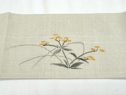 平和屋着物＊夏物　絹芭蕉　九寸名古屋帯　作家物　手描き　枝花文　正絹　逸品　CABL2207fb