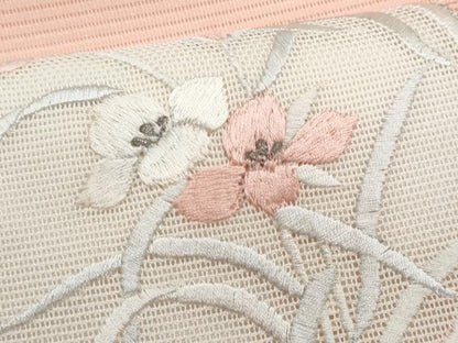 平和屋着物＊夏物　九寸名古屋帯　駒刺繍　総刺繍　花丸文　銀糸　正絹　逸品　CABL2208fb