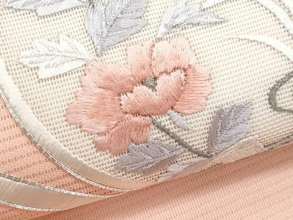 平和屋着物＊夏物　九寸名古屋帯　駒刺繍　総刺繍　花丸文　銀糸　正絹　逸品　CABL2208fb