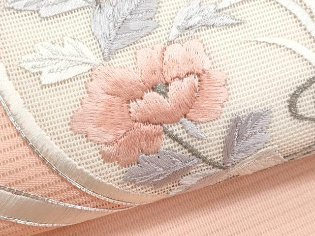 平和屋着物＊夏物　九寸名古屋帯　駒刺繍　総刺繍　花丸文　銀糸　正絹　逸品　CABL2208fb