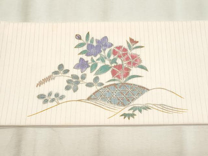 平和屋着物＊夏物　九寸名古屋帯　籬枝花文　銀彩　CABL2214fb