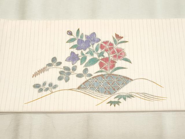 平和屋着物＊夏物　九寸名古屋帯　籬枝花文　銀彩　CABL2214fb