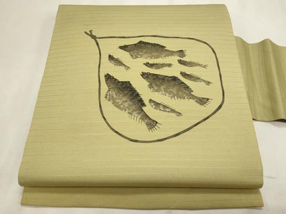 平和屋着物＊夏物　九寸名古屋帯　手描き　魚　金彩　CABL2219fb