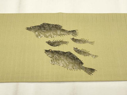 平和屋着物＊夏物　九寸名古屋帯　手描き　魚　金彩　CABL2219fb
