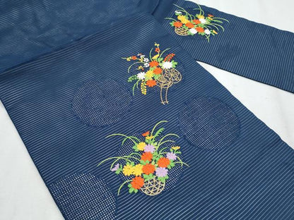 平和屋着物＊夏物　九寸名古屋帯　総刺繍　花籠文　正絹　逸品　CABL2228fb