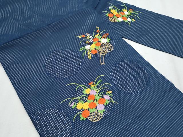 平和屋着物＊夏物　九寸名古屋帯　総刺繍　花籠文　正絹　逸品　CABL2228fb