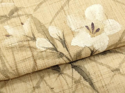 平和屋着物＊夏物　九寸名古屋帯　手描き　籬桔梗文　麻　逸品　CABL2230fb