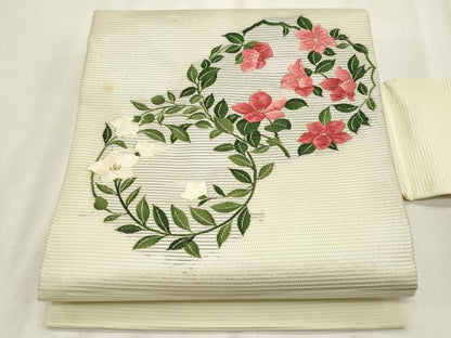 平和屋着物＊夏物　九寸名古屋帯　唐織　花丸文　金糸　正絹　逸品　CABL2232fb