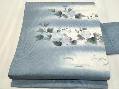 平和屋着物＊夏物　九寸名古屋帯　手描き　枝花文　正絹　逸品　CABL2234fb