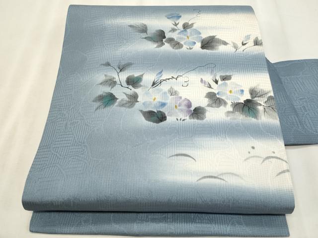 平和屋着物＊夏物　九寸名古屋帯　手描き　枝花文　正絹　逸品　CABL2234fb