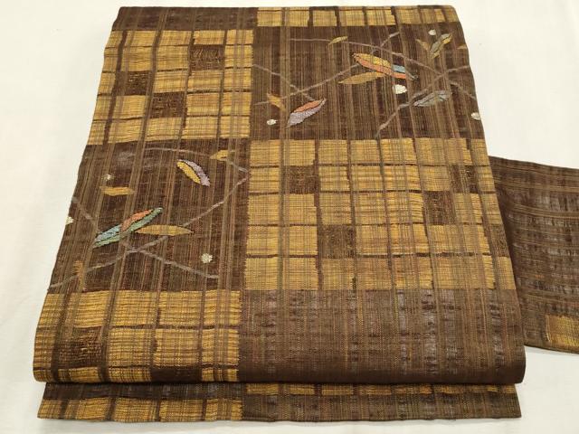 平和屋着物＊夏物　九寸名古屋帯　枝葉文　金銀糸　正絹　逸品　CABL2237fb