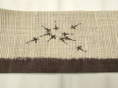 平和屋着物＊夏物　九寸名古屋帯　手描き　紬地　魚　枝葉文　金彩　正絹　逸品　CABL2238fb