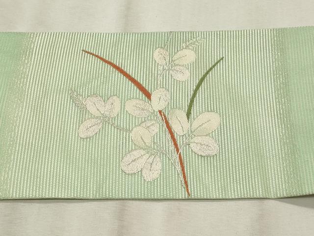 平和屋着物＊夏物　九寸名古屋帯　枝葉文　銀糸　正絹　逸品　CABL2244fb
