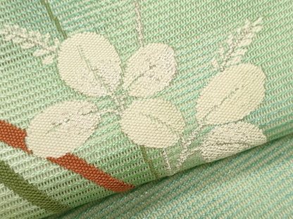 平和屋着物＊夏物　九寸名古屋帯　枝葉文　銀糸　正絹　逸品　CABL2244fb