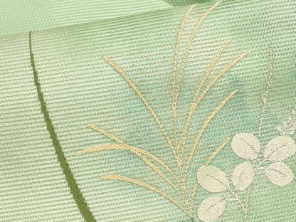 平和屋着物＊夏物　九寸名古屋帯　枝葉文　銀糸　正絹　逸品　CABL2244fb