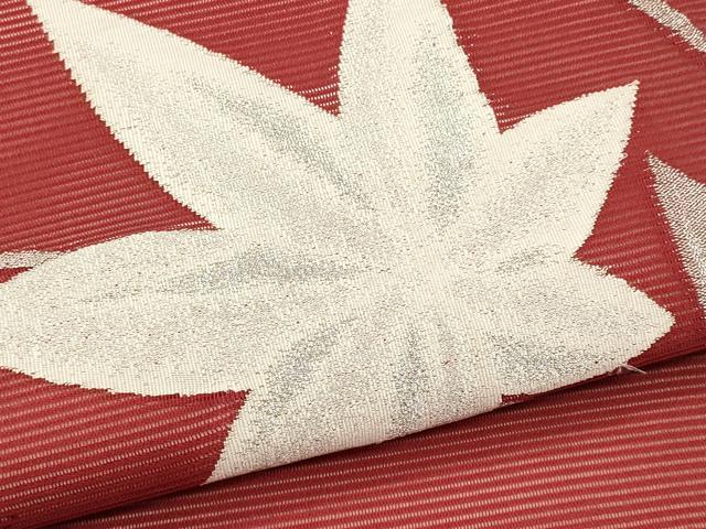 平和屋着物＊夏物　九寸名古屋帯　楓文　銀糸　正絹　逸品　CABL2245fb