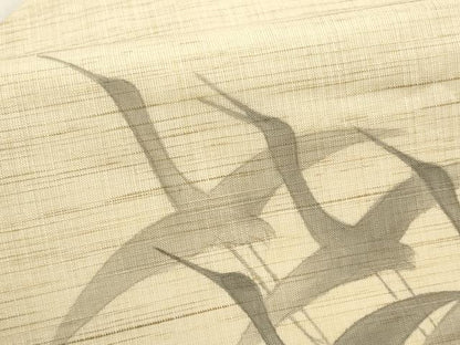 平和屋着物＊夏物　九寸名古屋帯　手描き　立波飛鶴文　麻　逸品　CABL2251fb