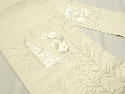 平和屋着物＊夏物　九寸名古屋帯　駒刺繍　色紙重ね流水桔梗文　銀糸　正絹　逸品　CABL2252fb