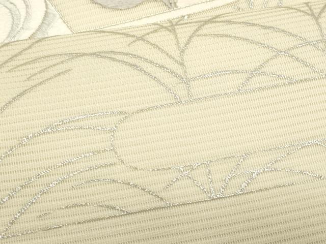 平和屋着物＊夏物　九寸名古屋帯　駒刺繍　色紙重ね流水桔梗文　銀糸　正絹　逸品　CABL2252fb