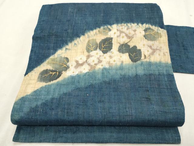 平和屋着物＊夏物　九寸名古屋帯　絞り　紫陽花　金彩　麻　逸品　CABL2254fb