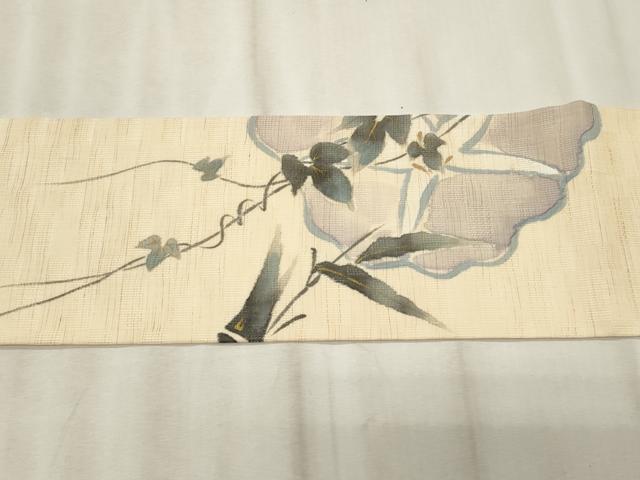 平和屋着物＊夏物　染色作家　桐山紫香　手描き　九寸名古屋帯　枝花文　金彩　麻　逸品　CABL2260fb