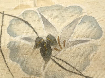 平和屋着物＊夏物　染色作家　桐山紫香　手描き　九寸名古屋帯　枝花文　金彩　麻　逸品　CABL2260fb