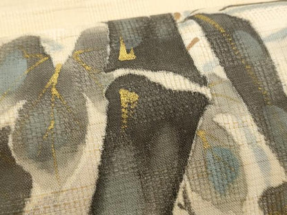 平和屋着物＊夏物　染色作家　桐山紫香　手描き　九寸名古屋帯　枝花文　金彩　麻　逸品　CABL2260fb