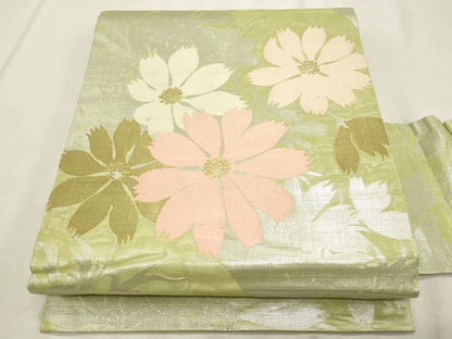 平和屋着物＊夏物　九寸名古屋帯　枝花文　金銀糸　正絹　逸品　CABL2265fb
