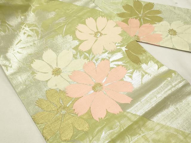 平和屋着物＊夏物　九寸名古屋帯　枝花文　金銀糸　正絹　逸品　CABL2265fb