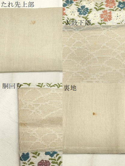 平和屋着物＊夏物　九寸名古屋帯　唐織　草花文　正絹　逸品　CABL2266fb