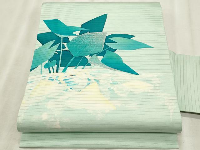 平和屋着物＊夏物　絽塩瀬　九寸名古屋帯　枝葉文　銀彩　正絹　逸品　CABL2268fb