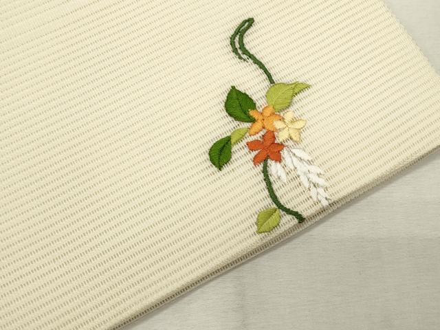 平和屋着物＊夏物　九寸開き名古屋帯　総刺繍　蔦の葉文　正絹　逸品　CABL2275fb