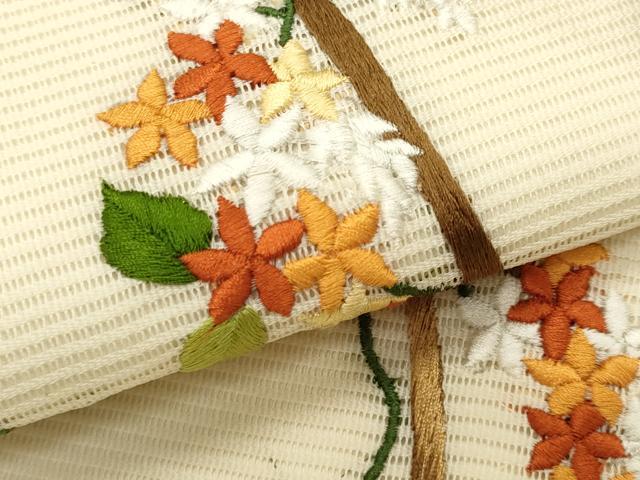 平和屋着物＊夏物　九寸開き名古屋帯　総刺繍　蔦の葉文　正絹　逸品　CABL2275fb