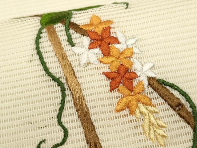 平和屋着物＊夏物　九寸開き名古屋帯　総刺繍　蔦の葉文　正絹　逸品　CABL2275fb