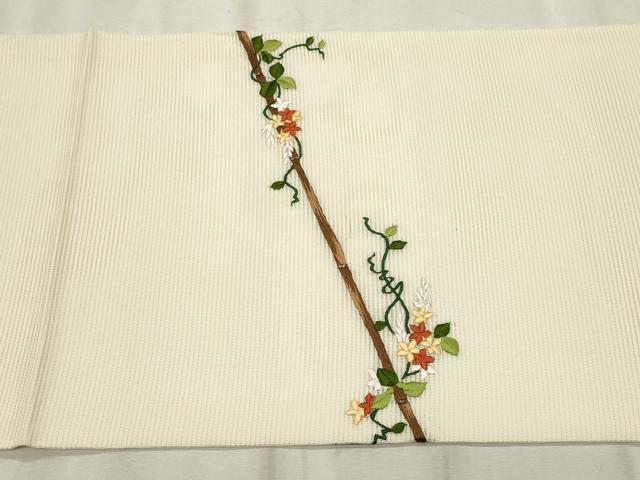 平和屋着物＊夏物　九寸開き名古屋帯　総刺繍　蔦の葉文　正絹　逸品　CABL2275fb