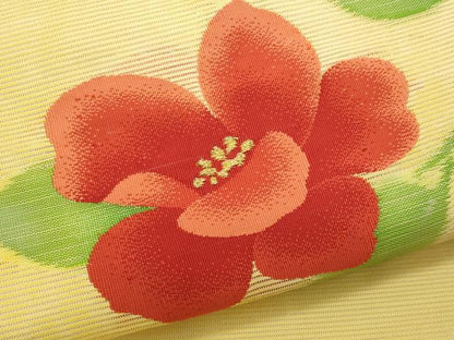 平和屋着物＊夏物　九寸開き名古屋帯　枝花文　金糸　正絹　逸品　CABL2276fb